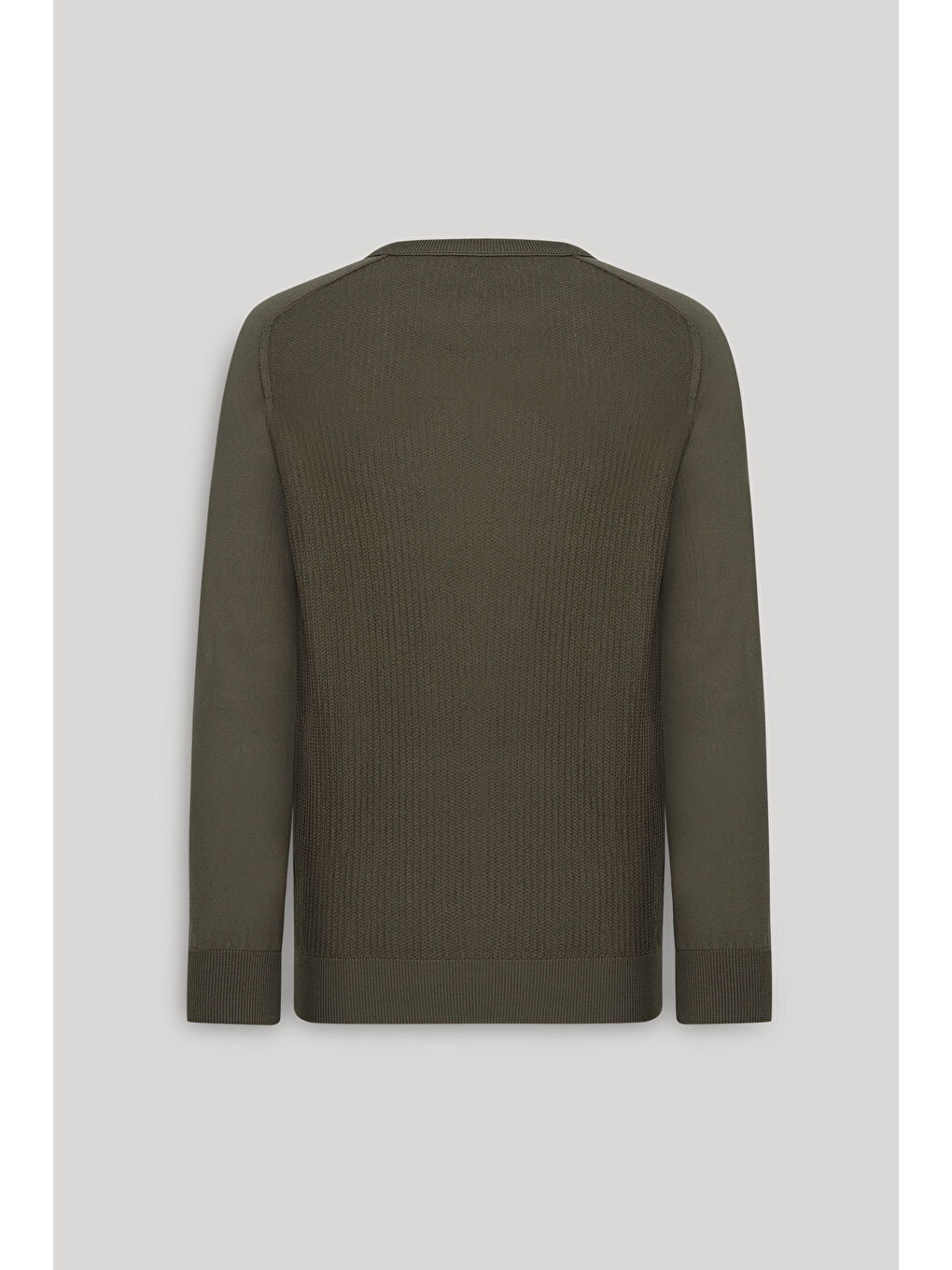 Erkek Haki Standart Fit Normal Kesim Bisiklet Yaka Jakarlı Triko Kazak-8