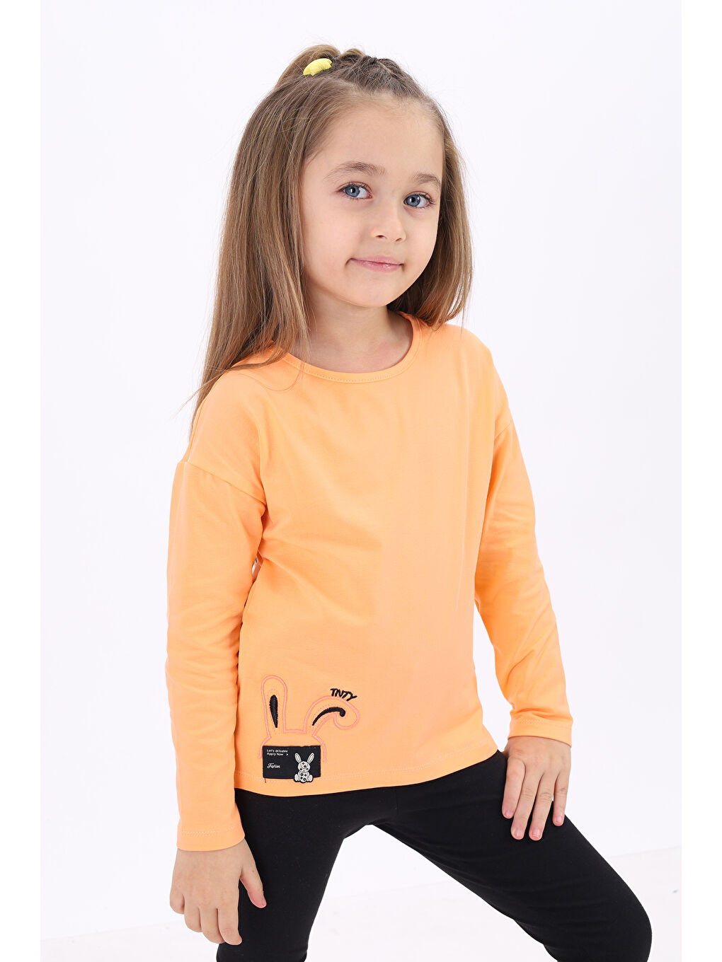 Turuncu Kız Çocuk Nakışlı Tişört-3