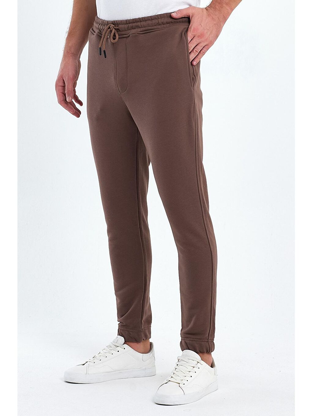 Kahverengi Lastikli Erkek Alt Eşofman-1