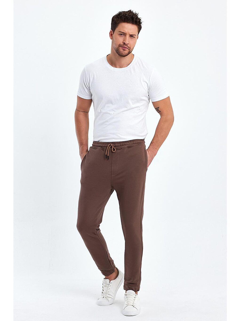 Kahverengi Lastikli Erkek Alt Eşofman-2