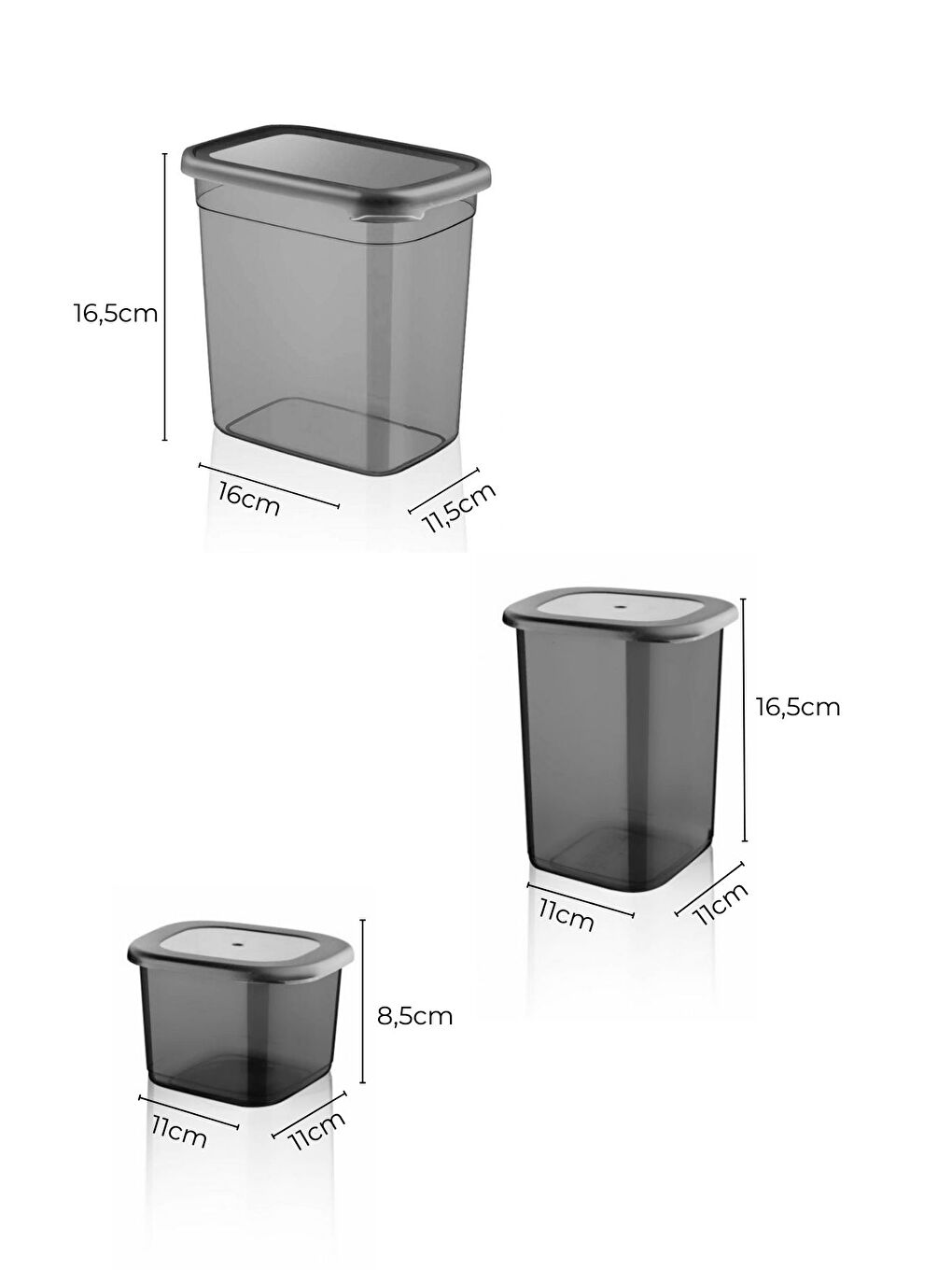 Etiketli 8'li Antrasit Ekonomik Kırılmaz Saklama Kabı Seti 4x0,5/2x1,2/2x2 Lt.-2
