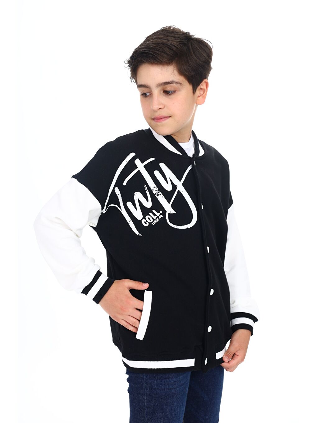 Siyah Erkek Çocuk Baskılı Kolej Hırka-1