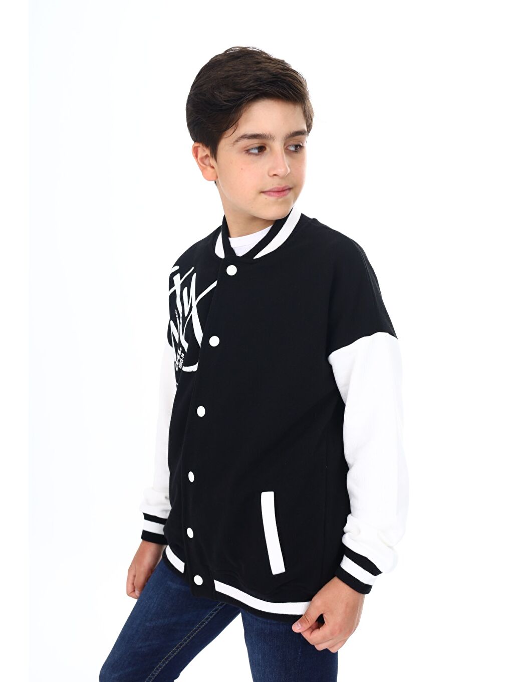 Siyah Erkek Çocuk Baskılı Kolej Hırka-2