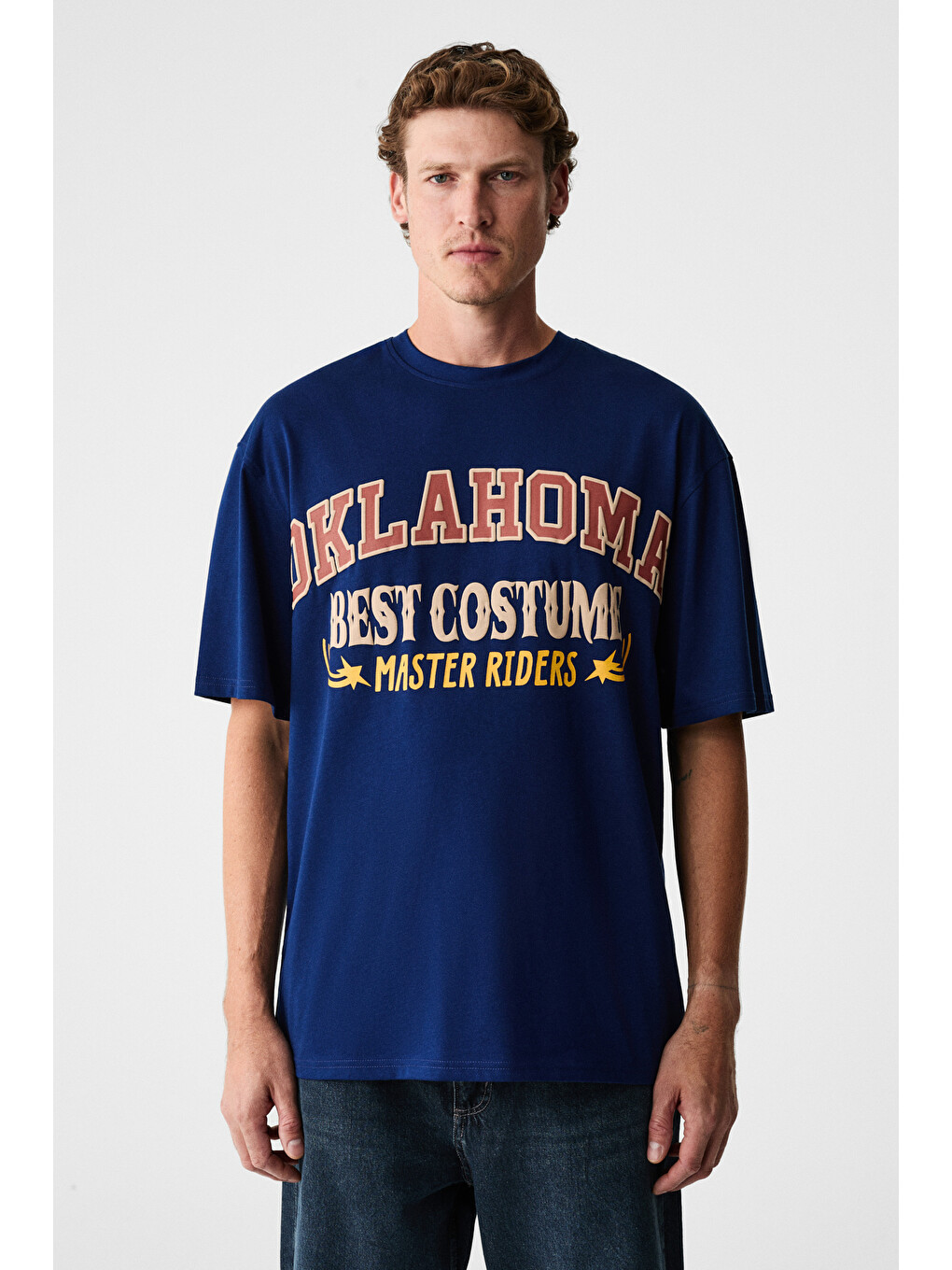 Lacivert RUDDY Erkek Göğüs Baskılı %100 Organik Pamuklu Bisiklet Yakalı Regular LACİVERT T-Shirt-4
