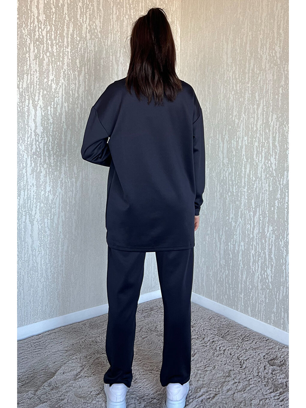 Lacivert Kadın Yarım Balıkçı Yaka Tunik Pantolon İkili Takım-2