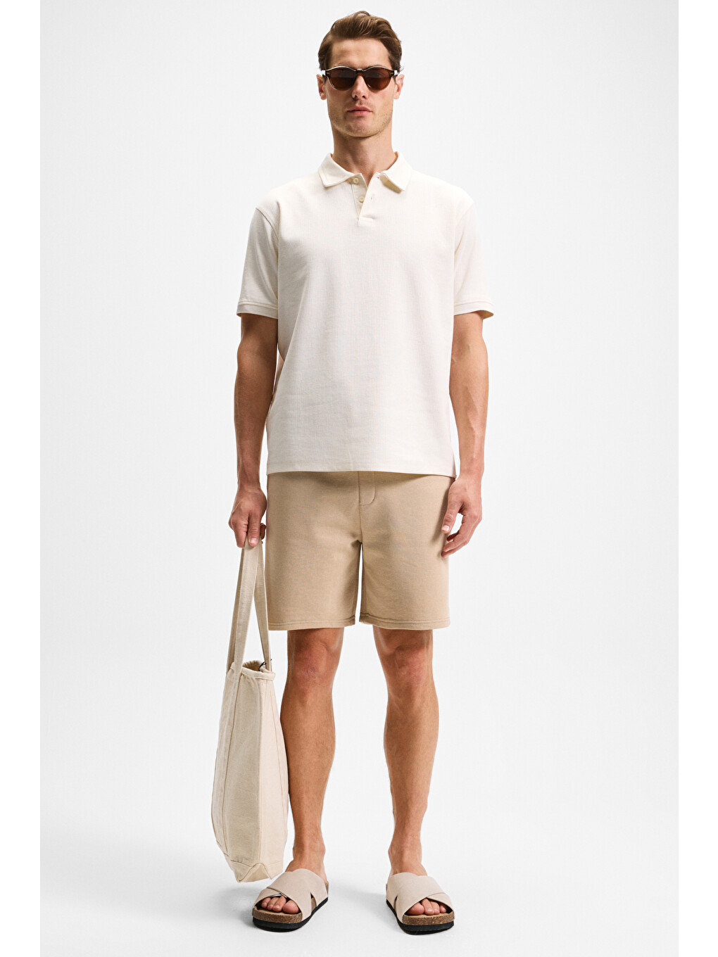 Bej KEPA Erkek Beli Lastikli Cepli Relaxed Fit BEJ Şort-3