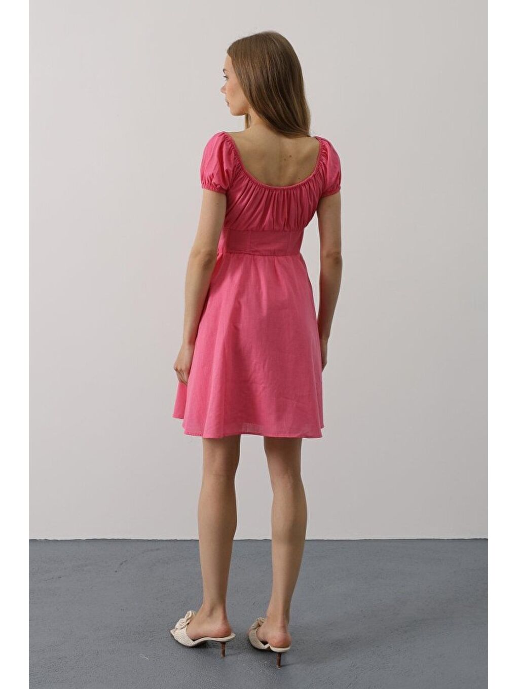 Beli Korseli Mini Elbise - Fuşya-3