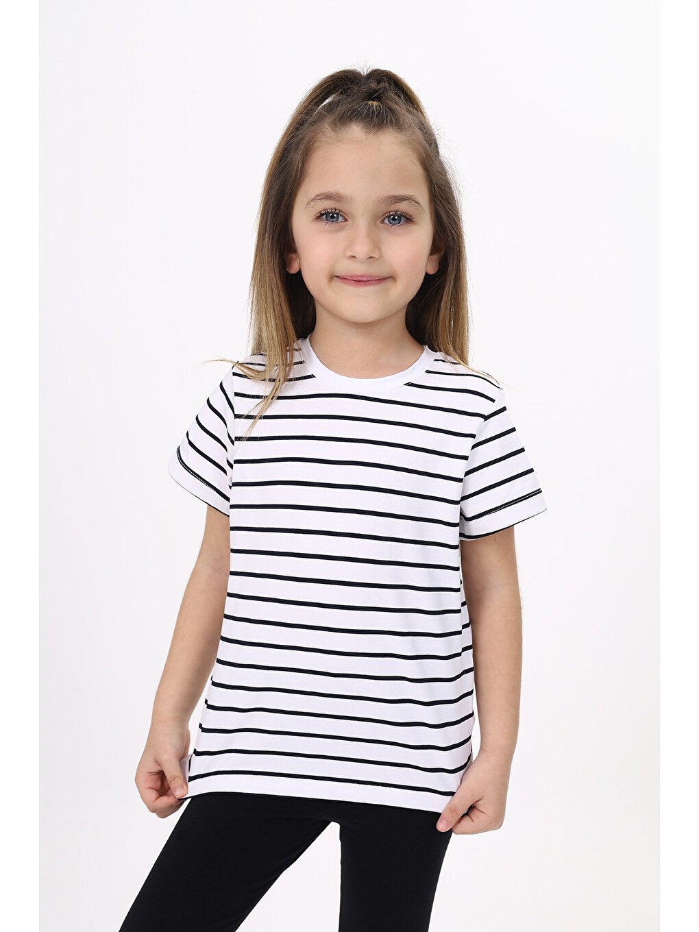 Lacivert Unisex Çocuk Çizgili Tişört-1