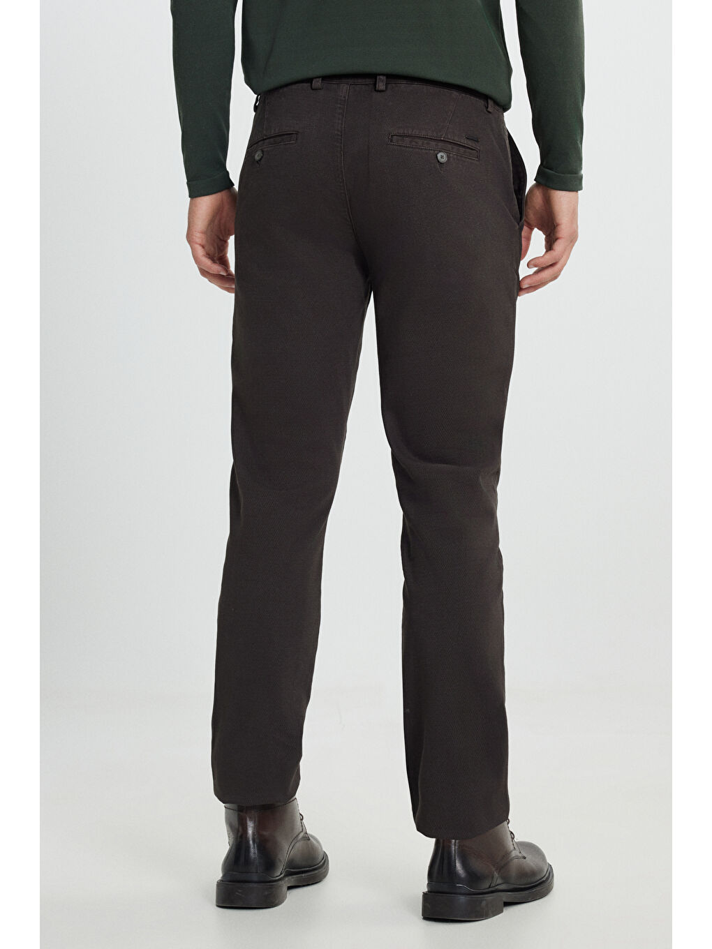 Erkek Kahverengi Slim Fit Dar Kesim Pamuklu Esnek Armürlü Yan Cep Pantolon-6