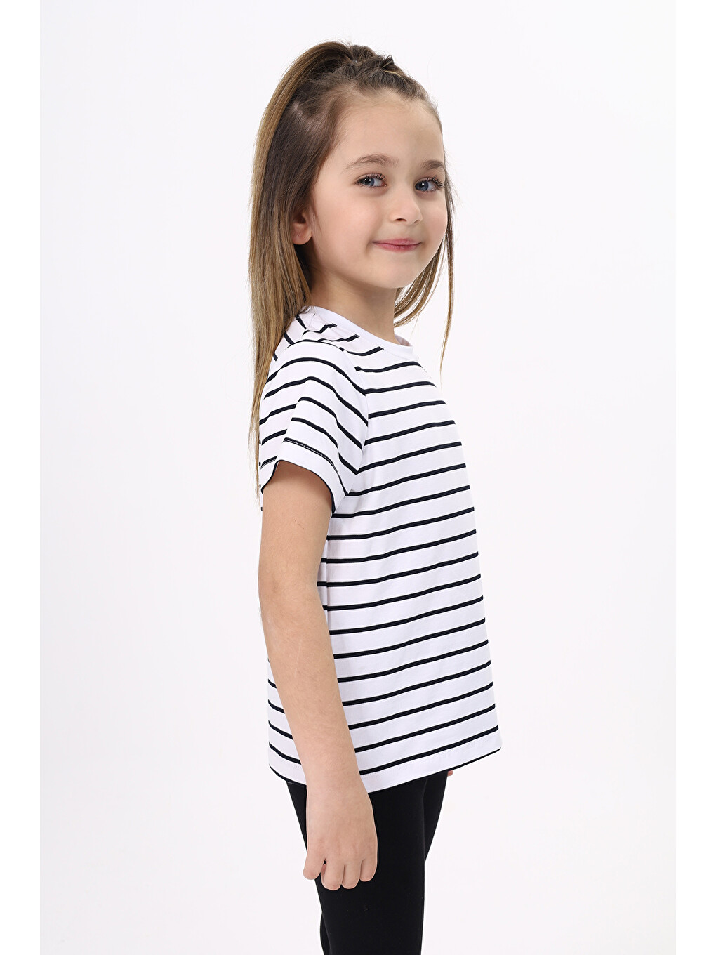 Lacivert Unisex Çocuk Çizgili Tişört-2