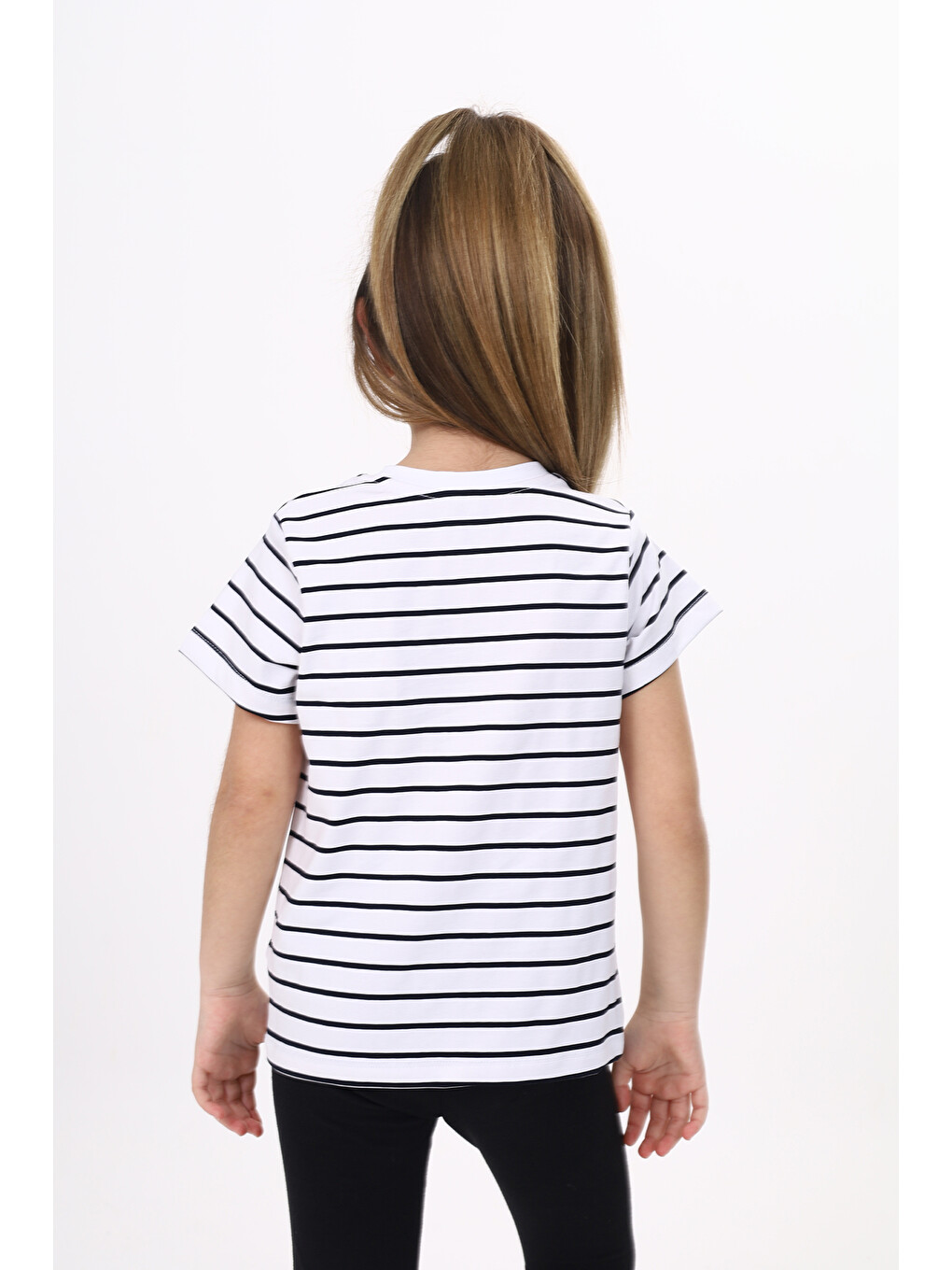 Lacivert Unisex Çocuk Çizgili Tişört-3