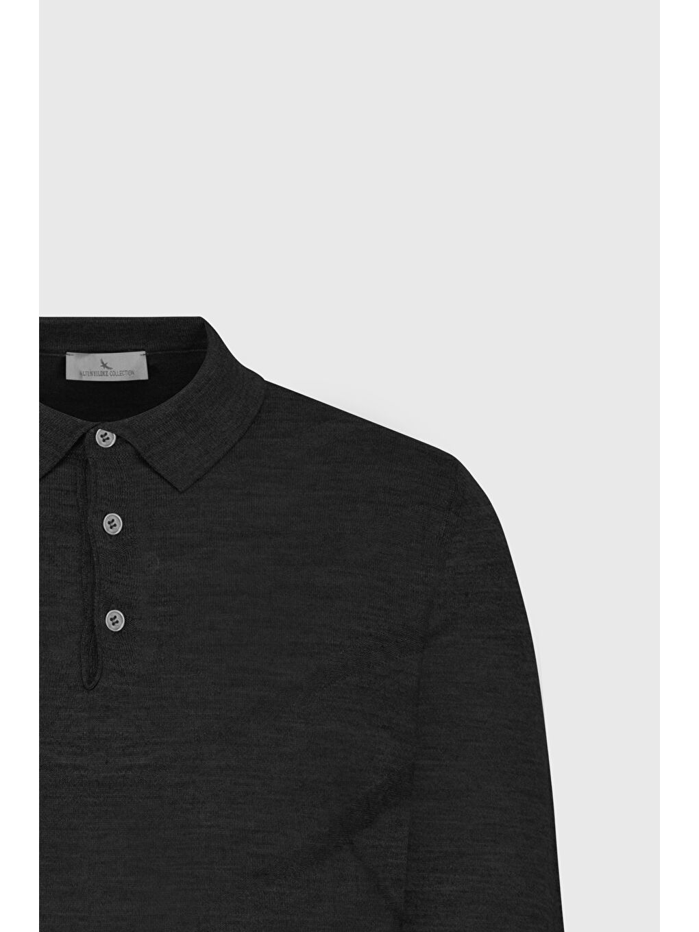 Erkek Siyah Sıcak Tutan Yün Standart Fit Normal Kesim Polo Yaka Jakarlı Triko Kazak-6