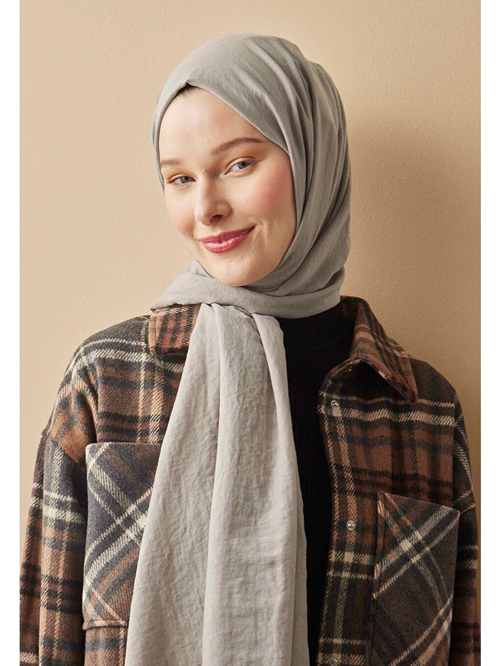 Bej Pamuk Crash Şal Çakıl Taşı-1