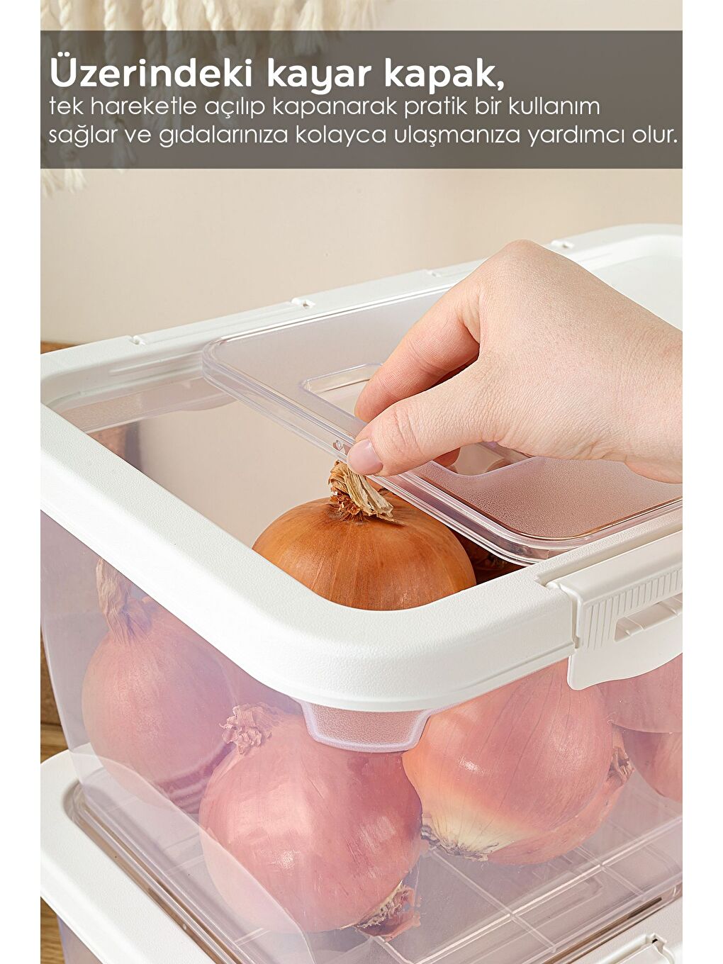 1 Adet Patates Soğan Kutusu Kayar Kapaklı Sebzelik Patates Soğanlık Saklama Kabı Beyaz 10 Lt-1