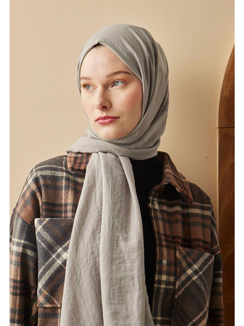 Bej Pamuk Crash Şal Çakıl Taşı-3