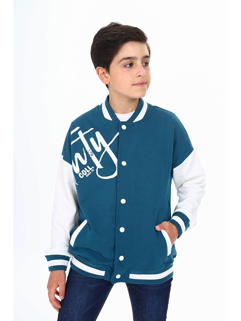 Petrol Erkek Çocuk Baskılı Kolej Hırka-1