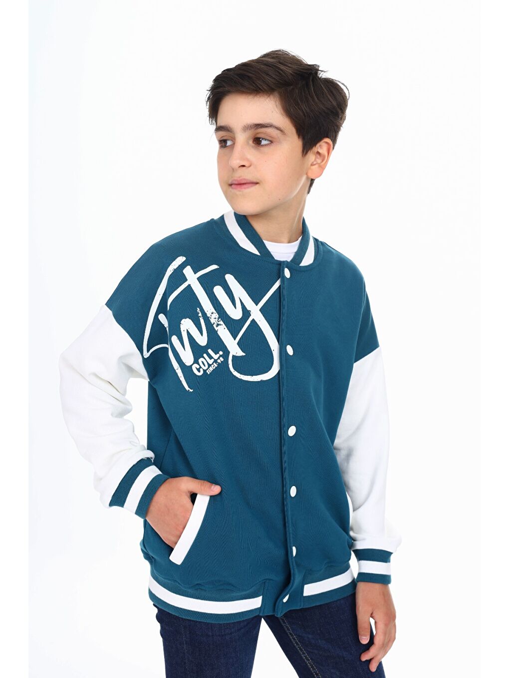 Petrol Erkek Çocuk Baskılı Kolej Hırka-2