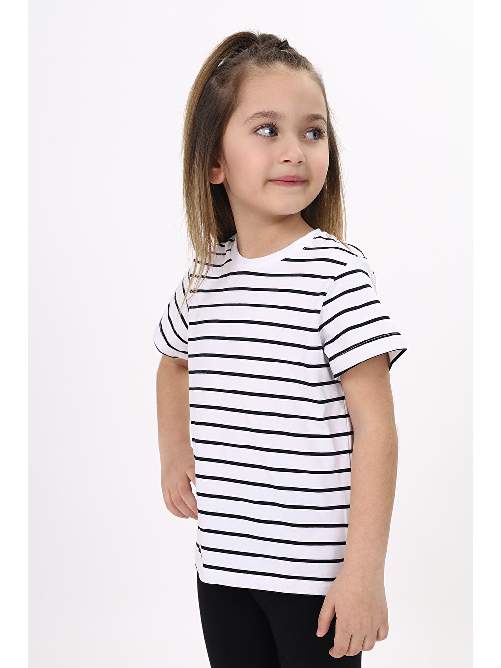 Lacivert Unisex Çocuk Çizgili Tişört-6