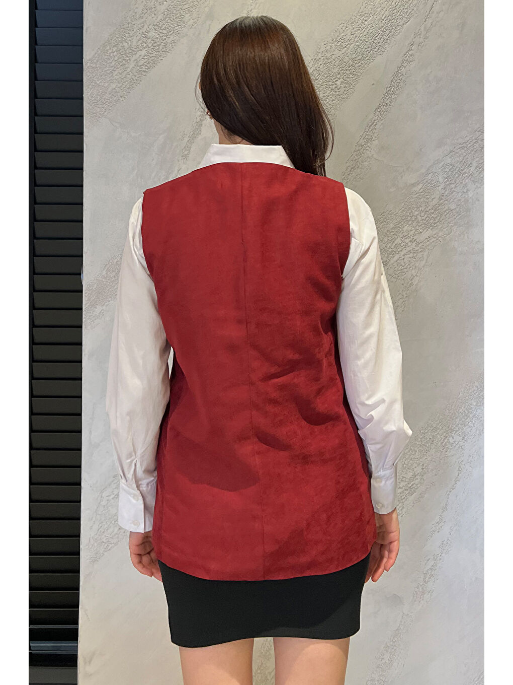 Bordo Kadın Kruvaze Yaka Astarlı Yelek-3