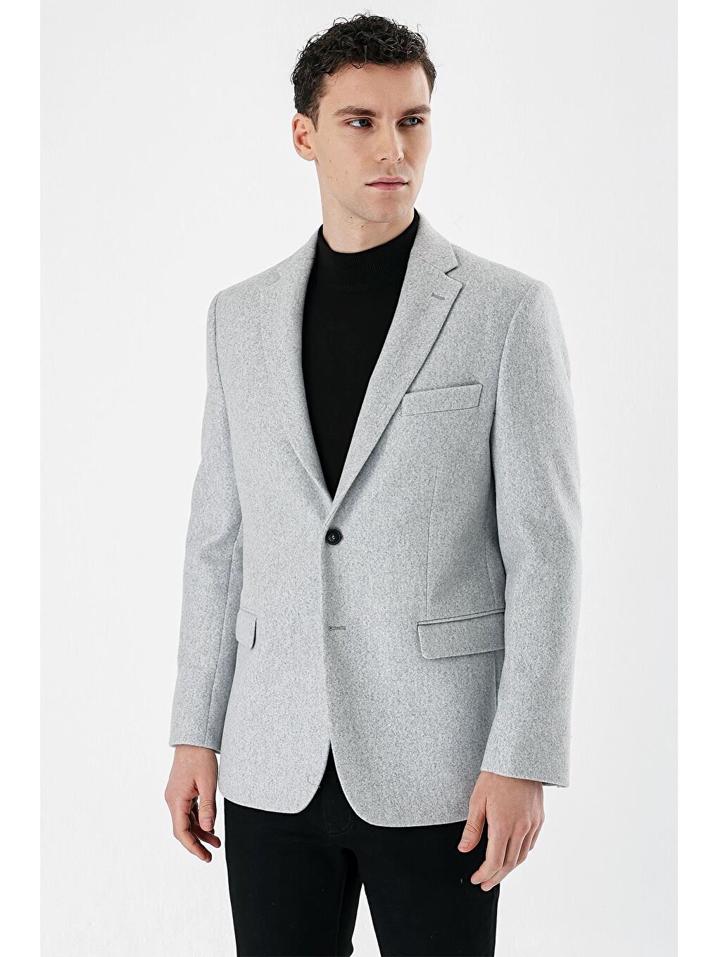 Gri Kaşe Mono Yaka Çift Yırtmaç Yünlü 6 Drop Comfort Fit Rahat Kesim Klasik Ceket 1002235140