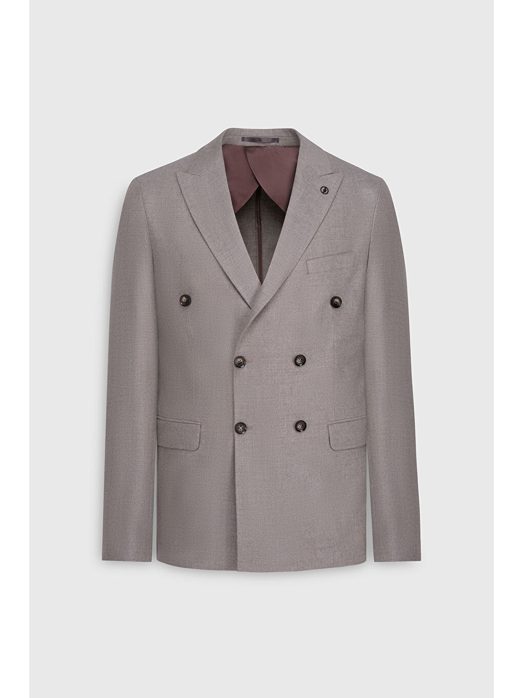 Bej Erkek Vizon Yünlü Slim Fit Dar Kesim Kırlangıç Yaka Kapak Cepli Blazer Ceket-7