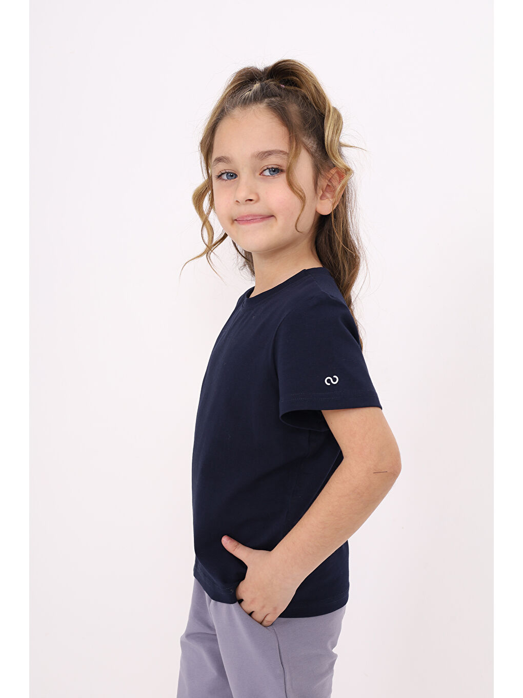 Lacivert Unisex Çocuk Baskılı Tişört-1