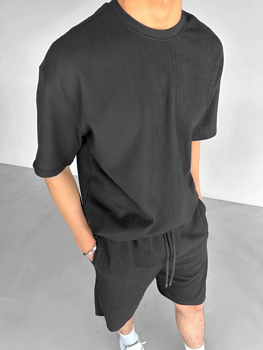 ablukaonline Erkek Oversize Esnek Kumaş Basic T-Shirt Siyah