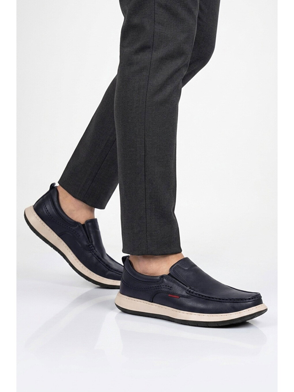 Erkek Lacivert Hakiki Deri Kolay Giyilebilir Hafızalı Rahat Taban Casual Ayakkabı Loafer 6501 M-1