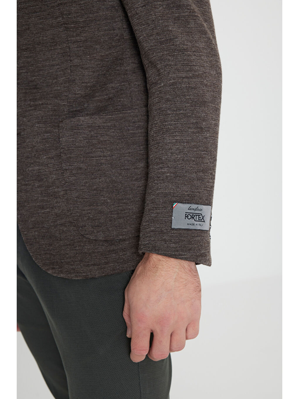 Erkek Kahverengi Slim Fit Dar Kesim Mono Yaka Yünlü Armürlü Torba Cepli Blazer Ceket-4