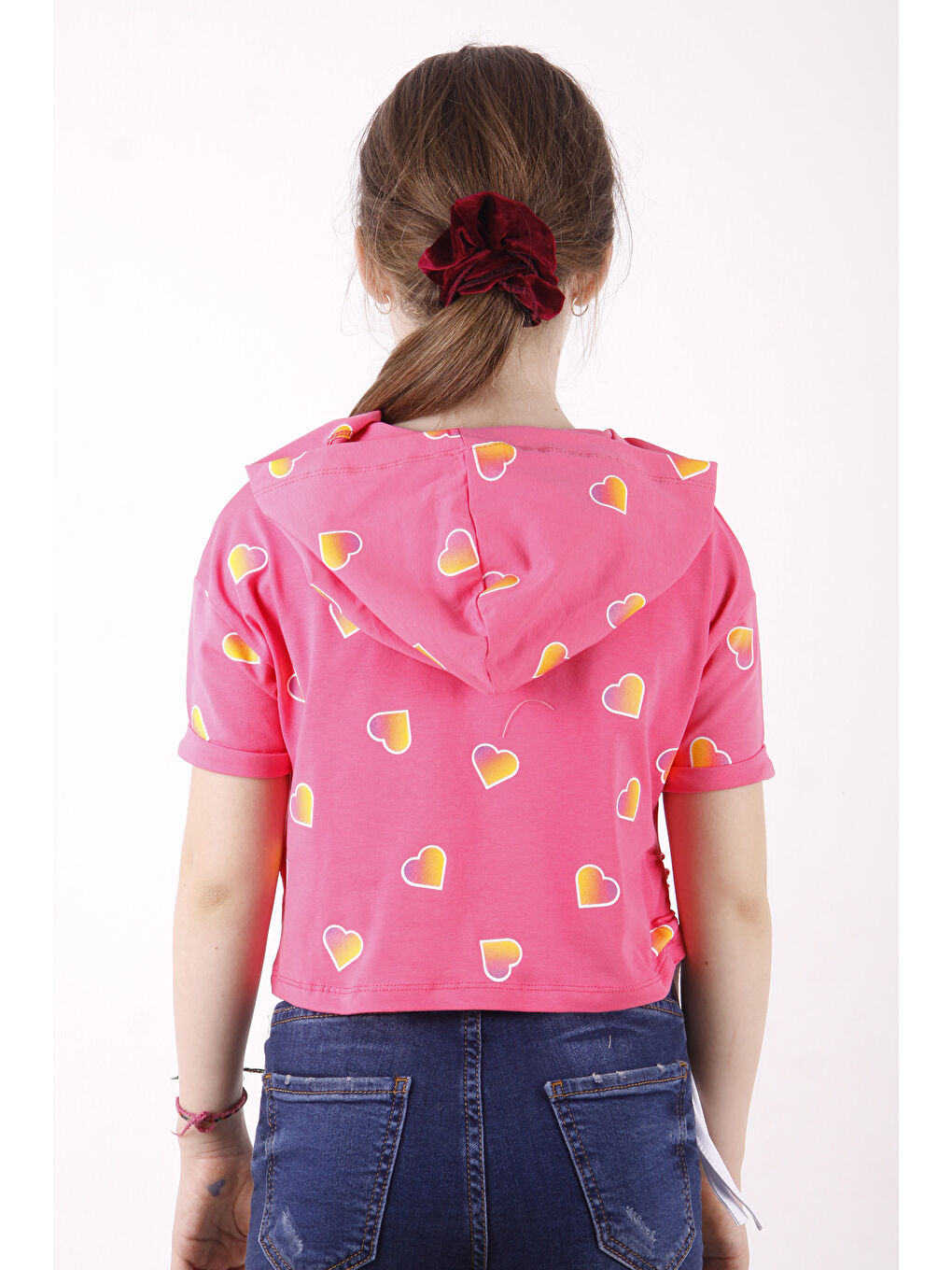 Fuşya Kız Çocuk Likee Baskılı Kapüşonlu Tişört-2