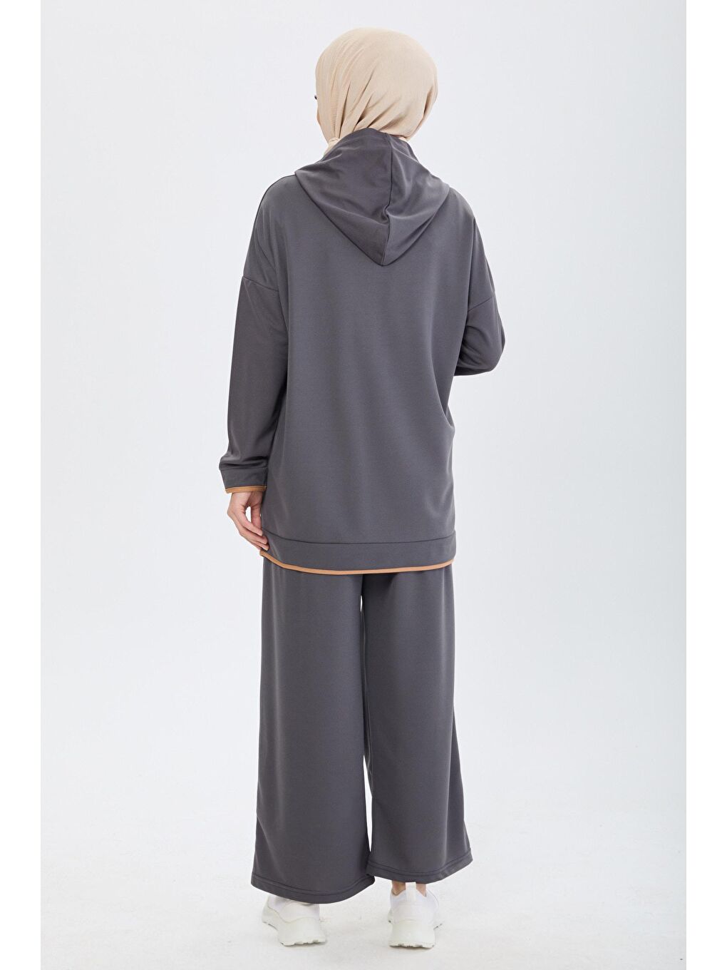 Kapüşonlu Yaka Kadın Antrasit Büyük Beden Beden Tunik Pantolon - 13098-4