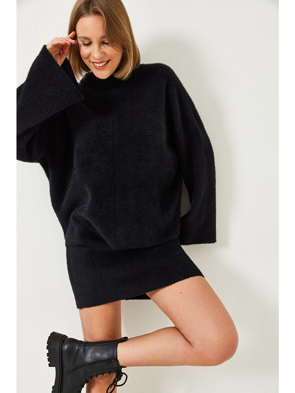 Siyah Kadın Etekli Triko Alt Üst Takım-3