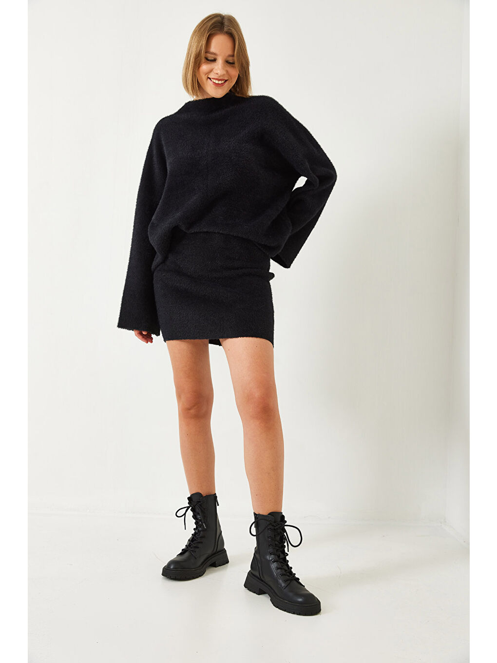 Siyah Kadın Etekli Triko Alt Üst Takım-7