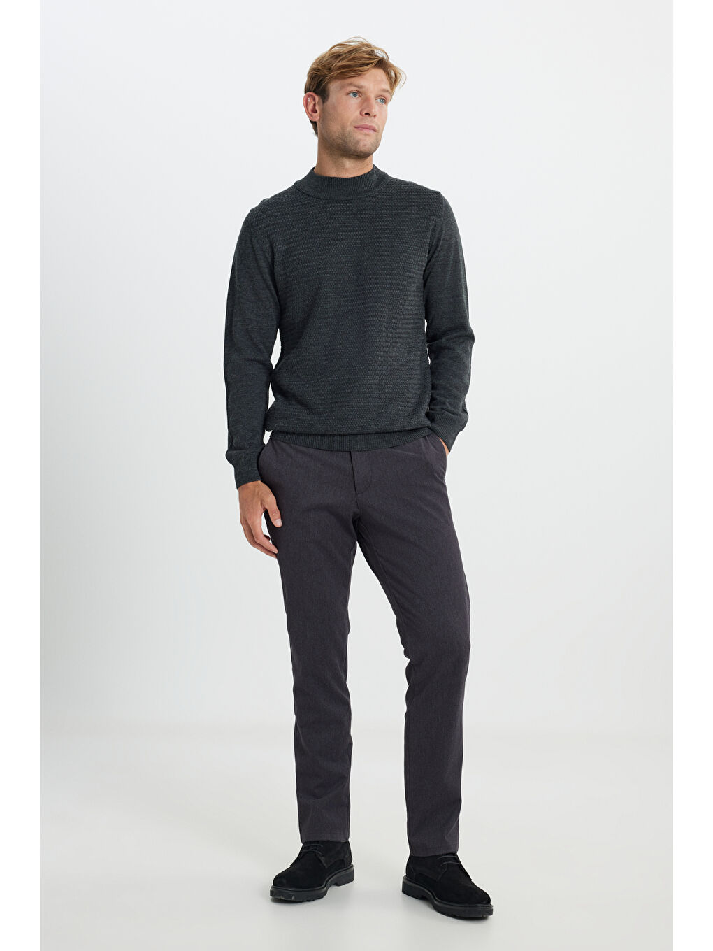 Erkek Kahverengi Pamuklu Comfort Fit Rahat Kesim Yan Cep Esnek Pantolon