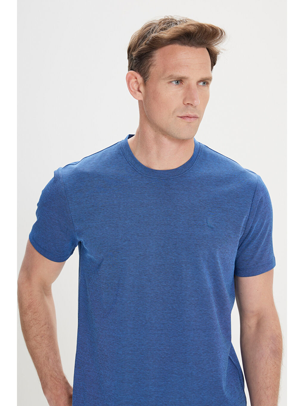 Erkek İndigo Slim Fit Dar Kesim Bisiklet Yaka Pamuklu Tişört-2