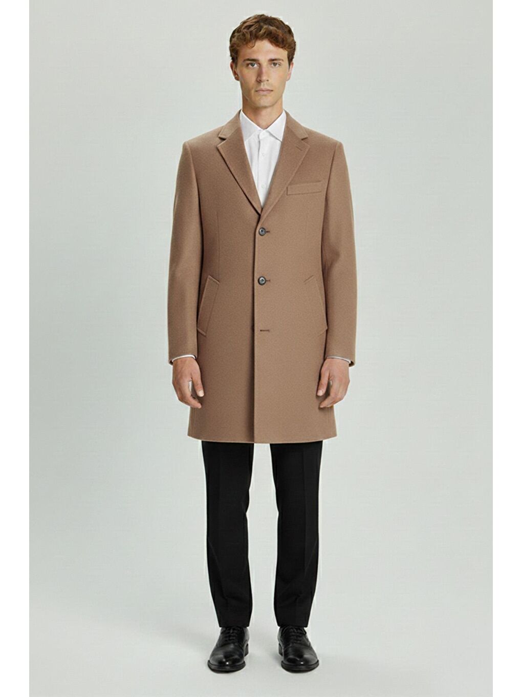Kahverengi Giotelli Camel Regular Fit Yün Karışımlı Ceket Yaka Orta Boy Erkek Palto-1