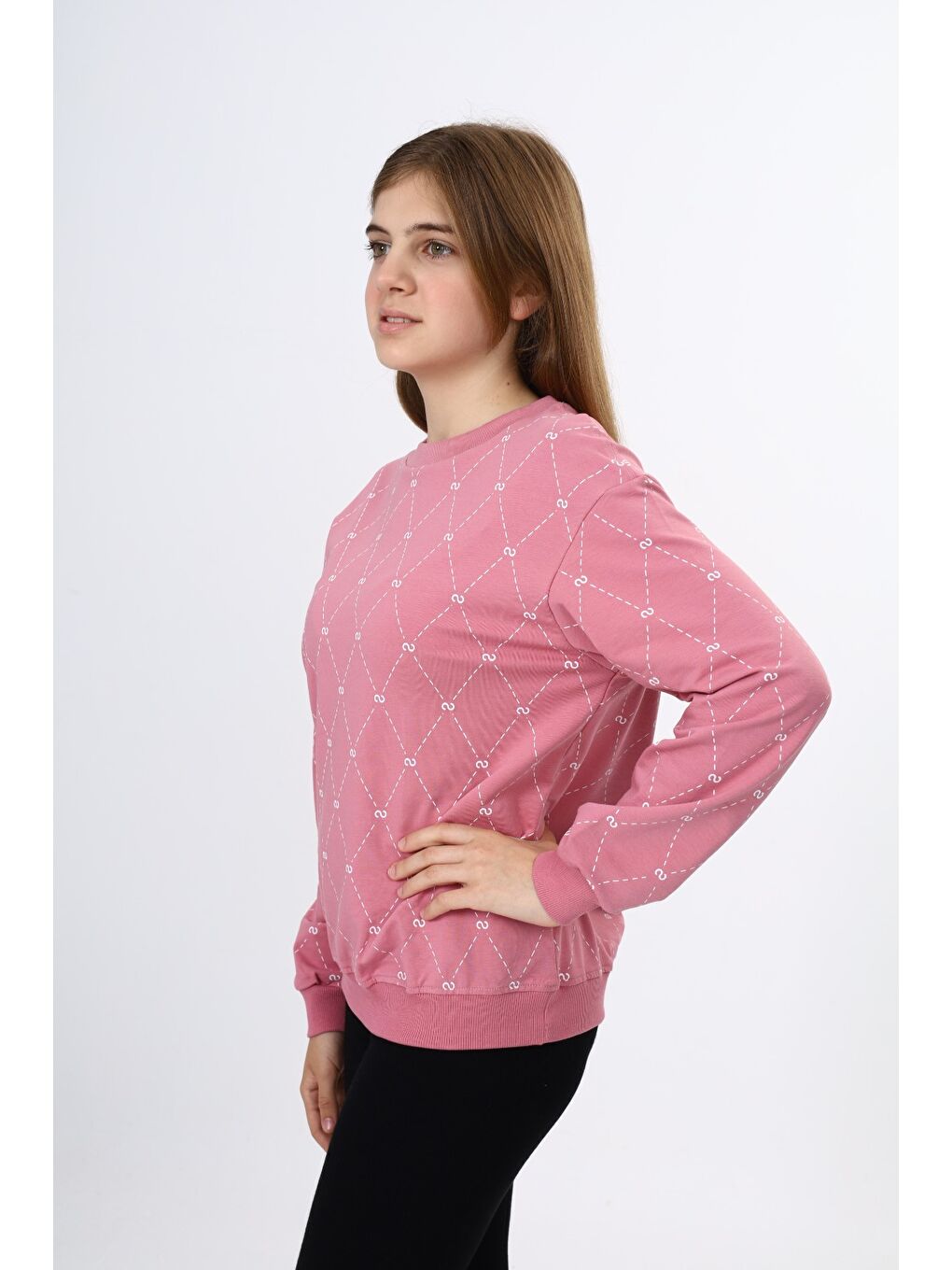 Pembe Kız Çocuk Baskılı Sweatshirt-1