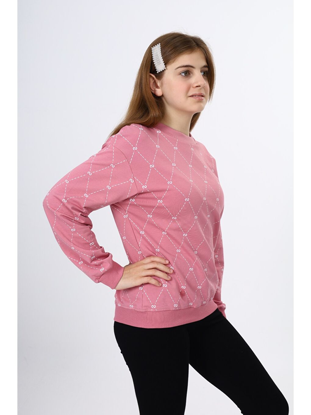 Pembe Kız Çocuk Baskılı Sweatshirt-2