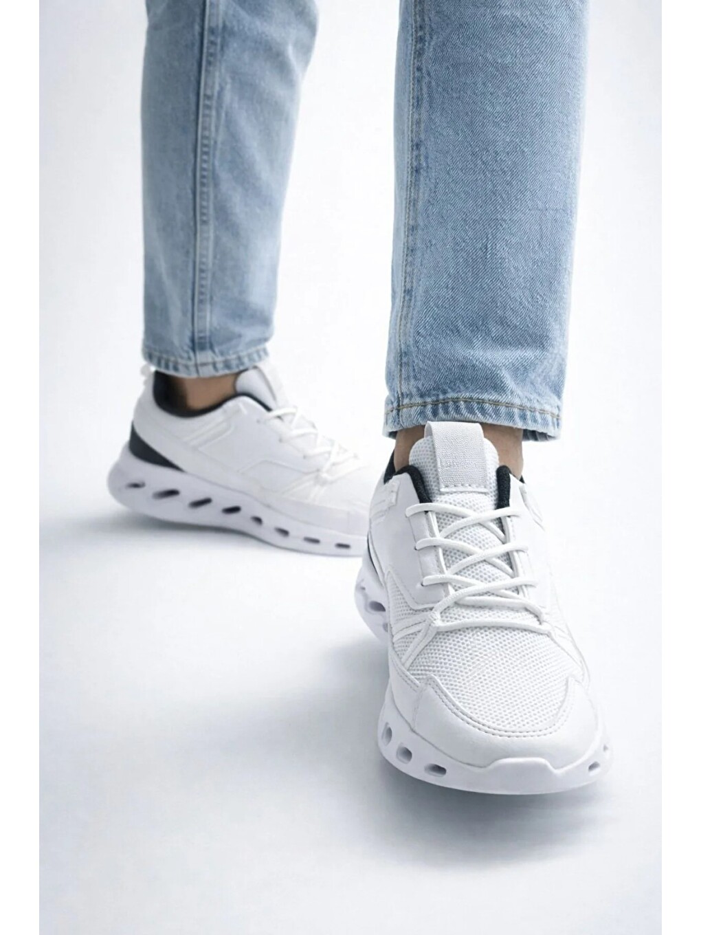Erkek Beyaz Street Style Sneaker Hafif Esnek Taban Günlük Kullanım Spor Yürüyüş Ayakkabısı-4