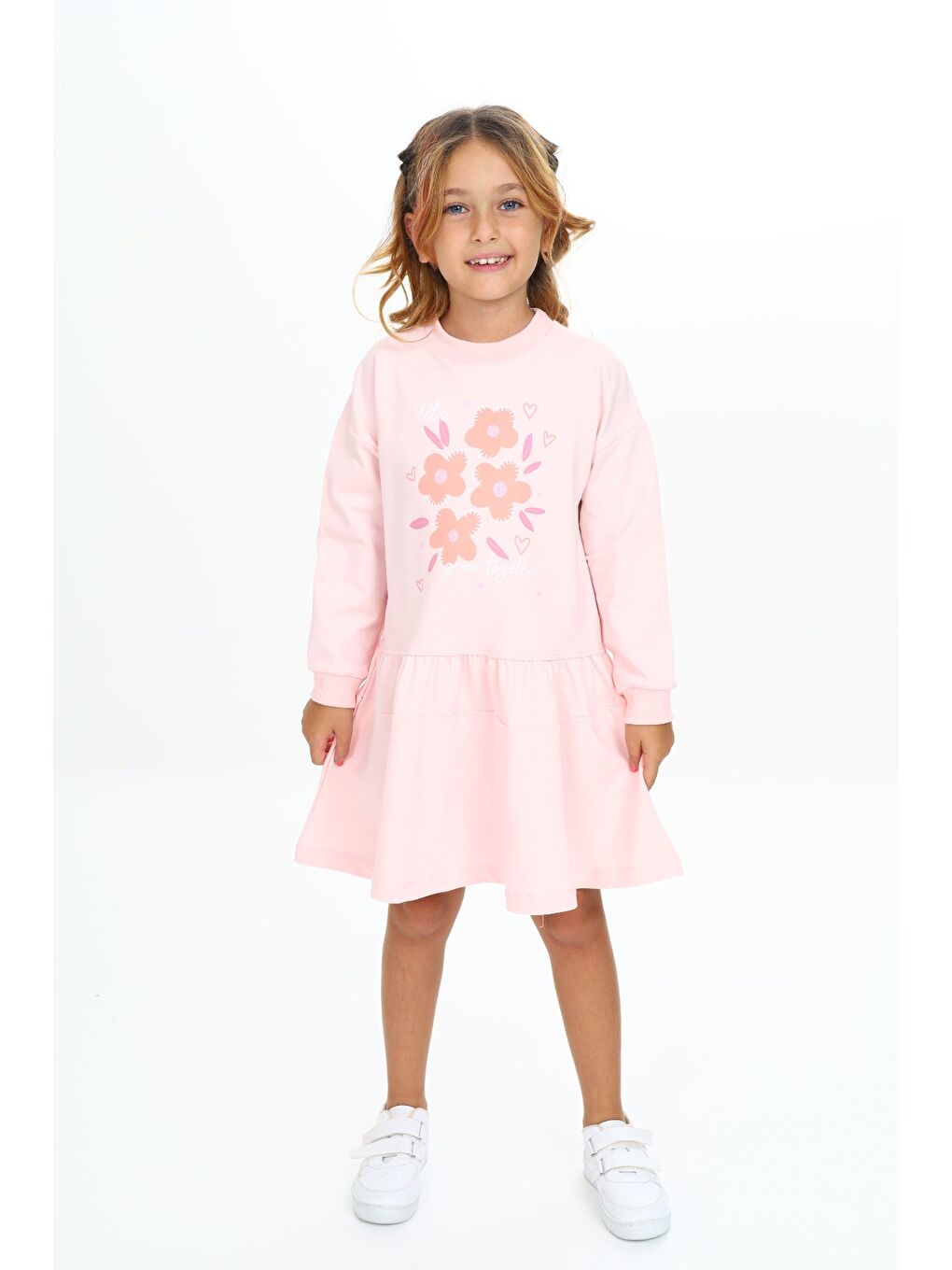 Pembe Kız Çocuk Baskılı Elbise