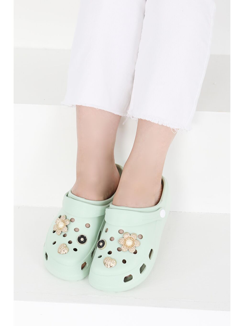 Yeşil Kadın Mint Taşlı Terlik - 27411-1