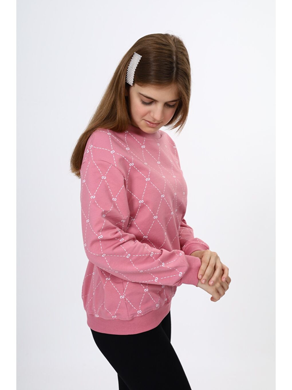 Pembe Kız Çocuk Baskılı Sweatshirt-3