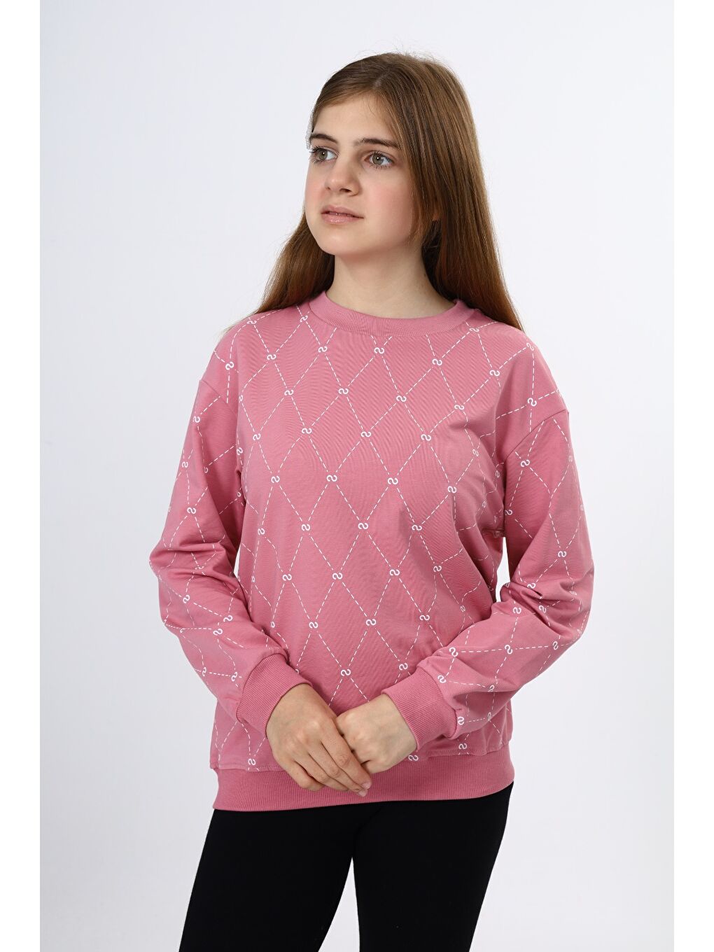 Pembe Kız Çocuk Baskılı Sweatshirt-4