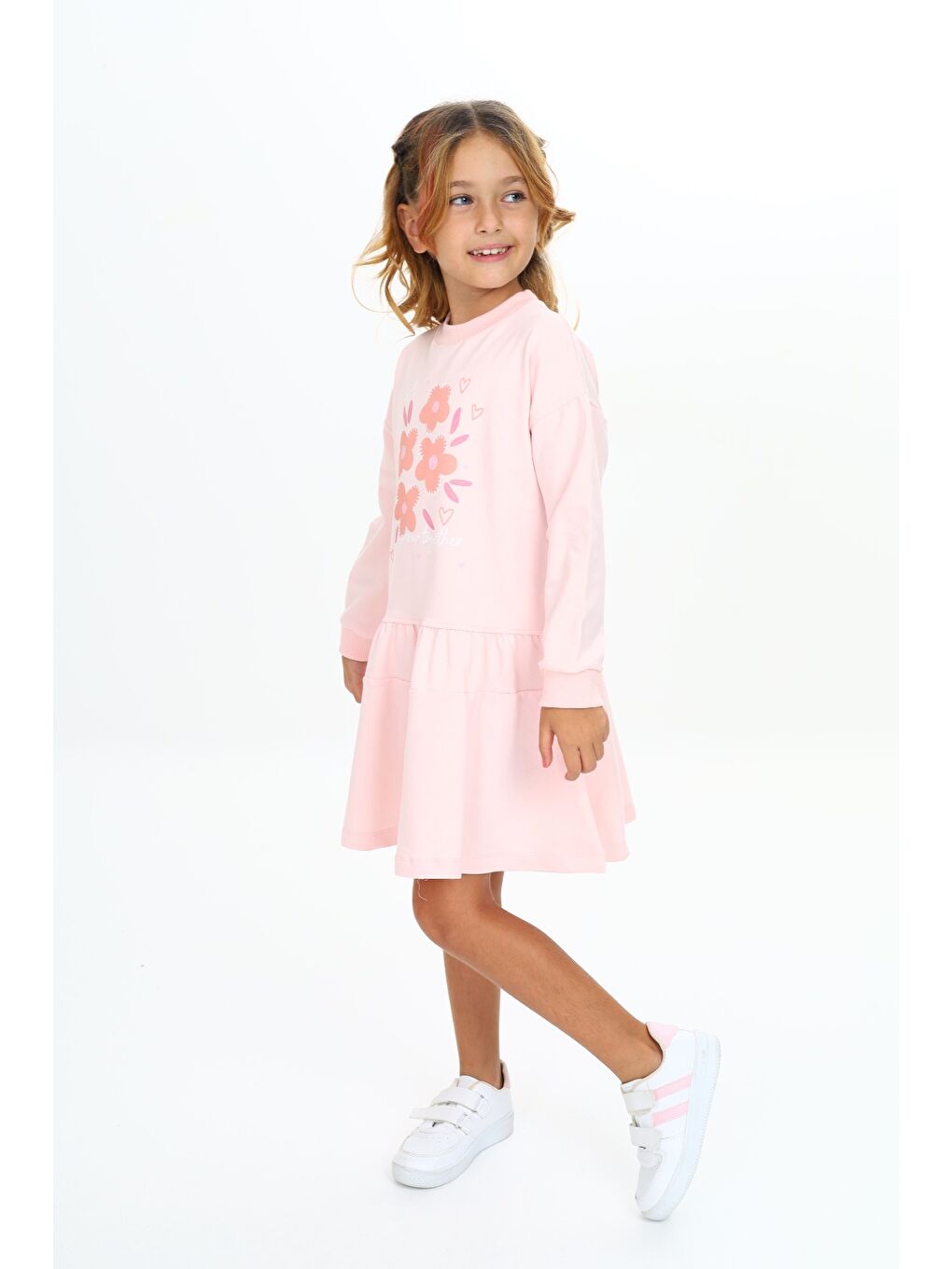 Pembe Kız Çocuk Baskılı Elbise-1
