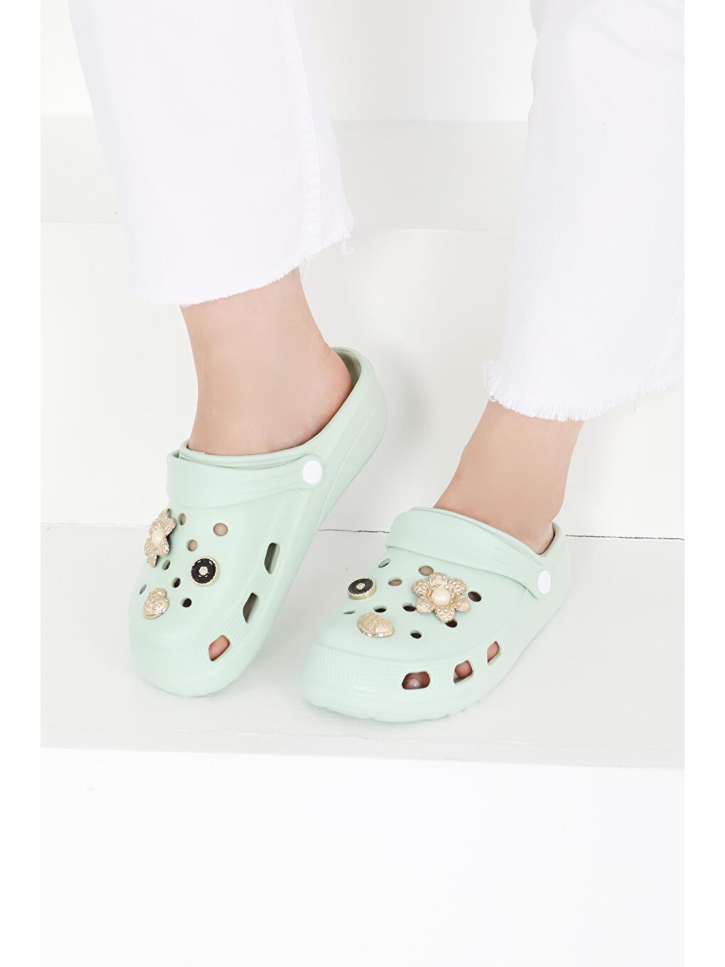 Yeşil Kadın Mint Taşlı Terlik - 27411-3