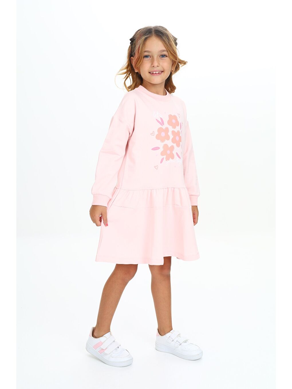Pembe Kız Çocuk Baskılı Elbise-2
