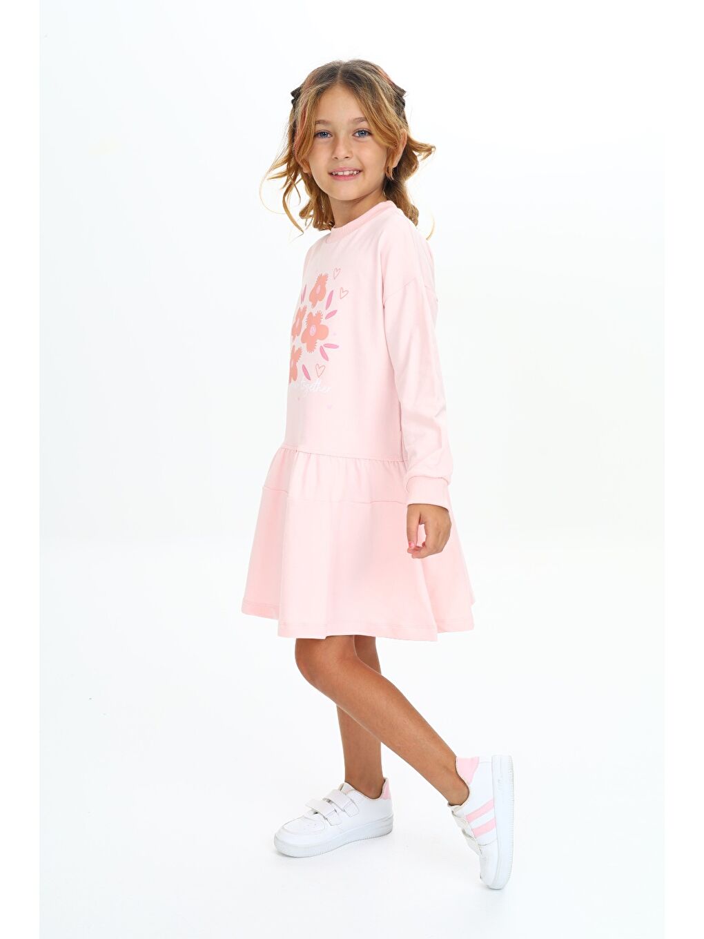 Pembe Kız Çocuk Baskılı Elbise-3