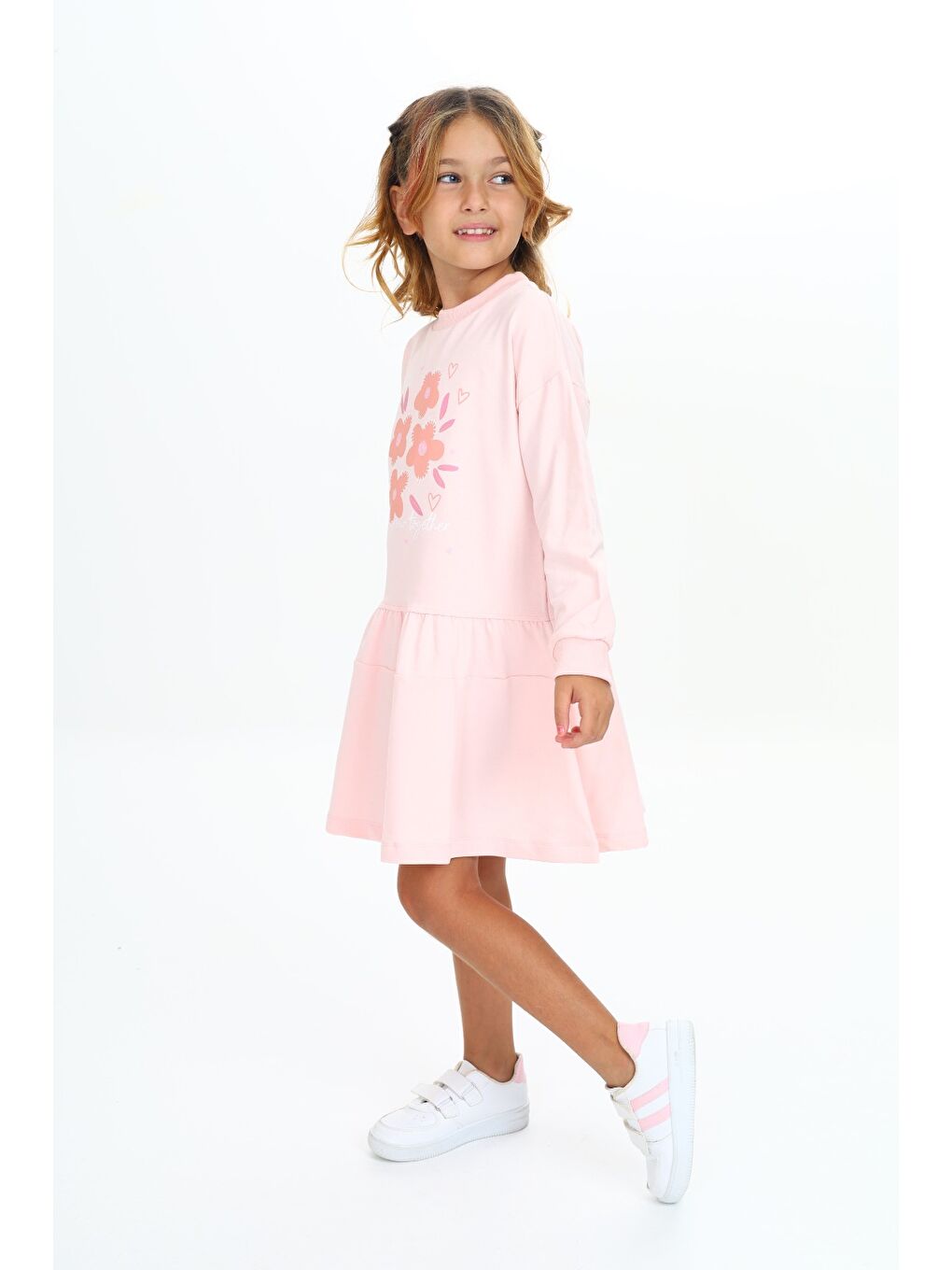 Pembe Kız Çocuk Baskılı Elbise-4