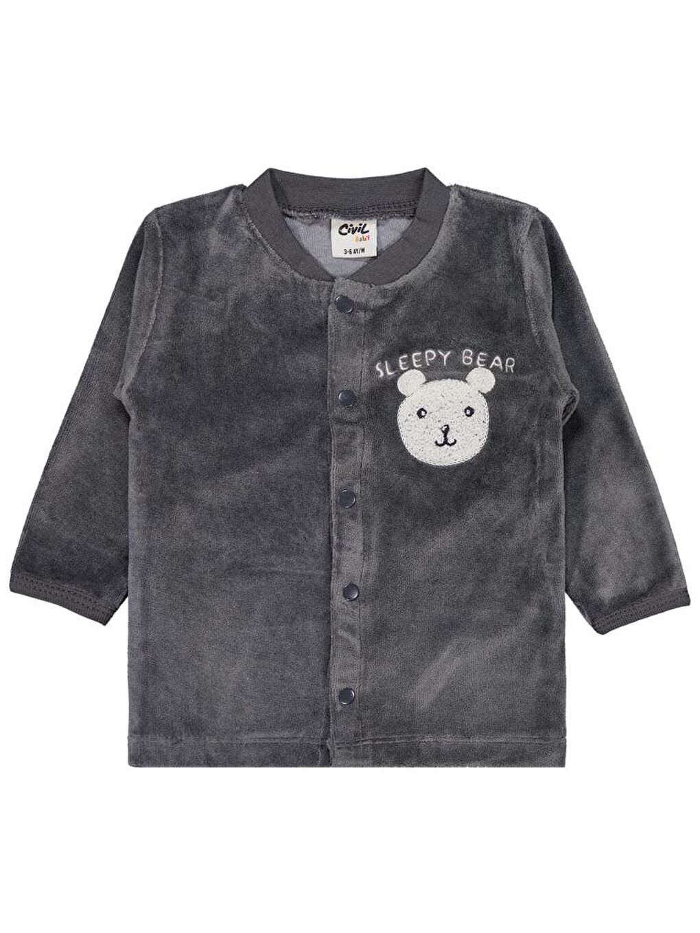 Gri Baby Ayıcık Süzene Nakışlı 1-9 Ay Pijama Takımı-1