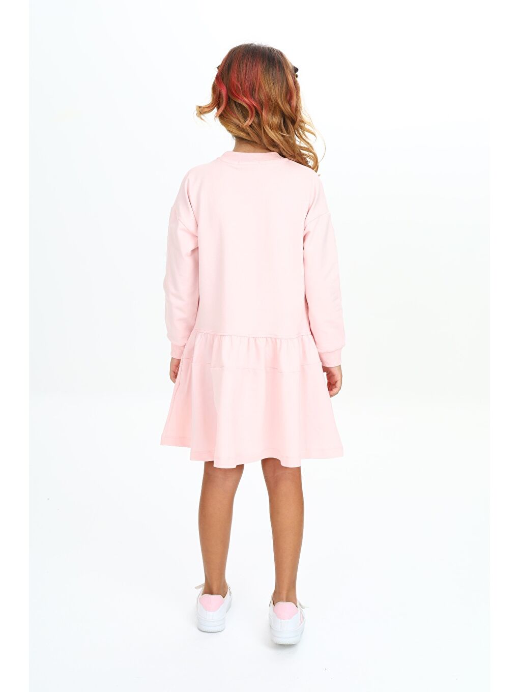 Pembe Kız Çocuk Baskılı Elbise-5